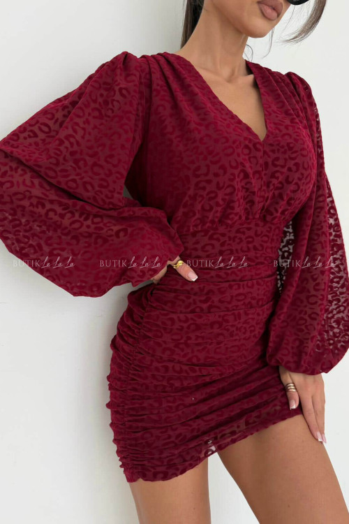 Sukienka bordowa z siateczki w zwierzęcy print Mela 8