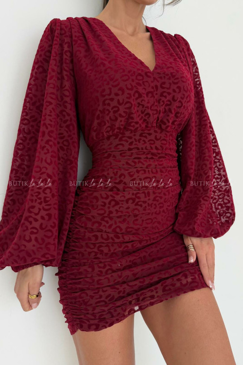 Sukienka bordowa z siateczki w zwierzęcy print Mela 9