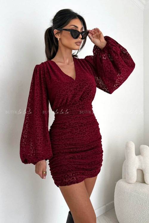 Sukienka bordowa z siateczki w zwierzęcy print Mela 10