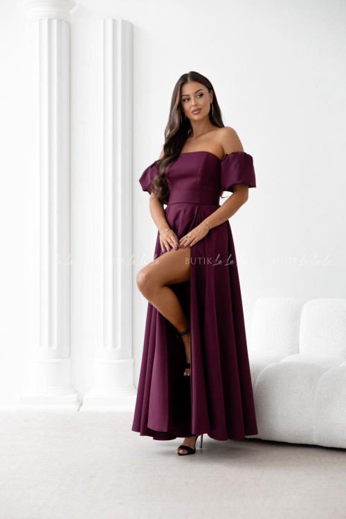 Sukienka maxi burgundowa z szarfą i rękawkami Forest 2