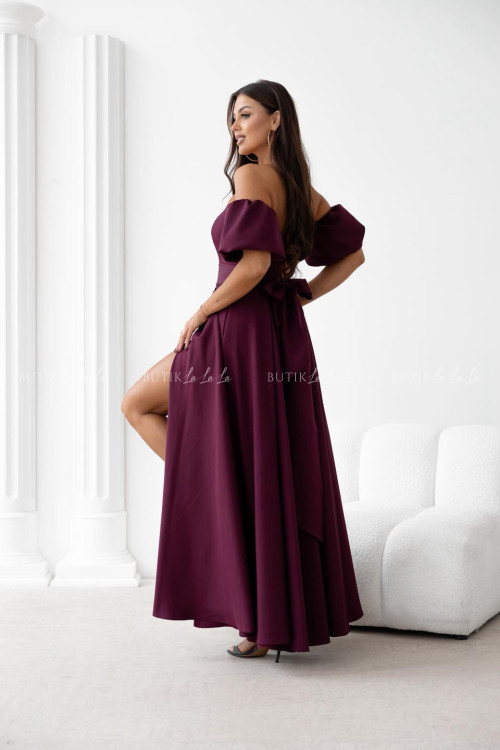 Sukienka maxi burgundowa z szarfą i rękawkami Forest 3