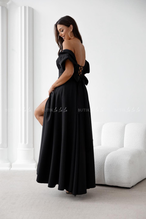 Sukienka maxi czarna z szarfą i rękawkami Forest 2