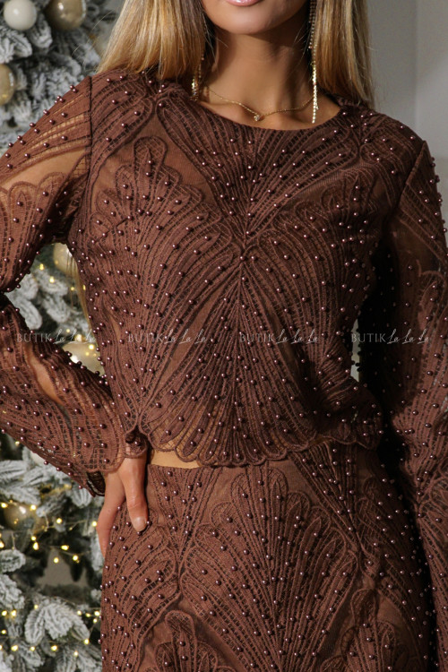 Komplet brązowy z koralikami Vesso 9