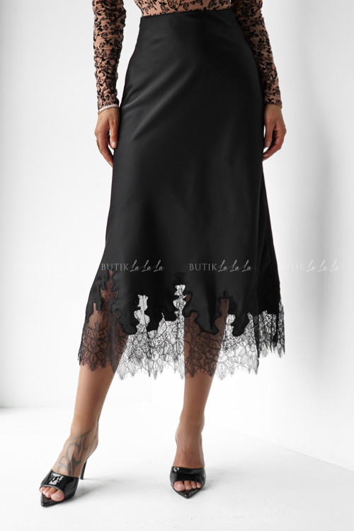 Spódnica satynowa z koronką czarna Lumie 7
