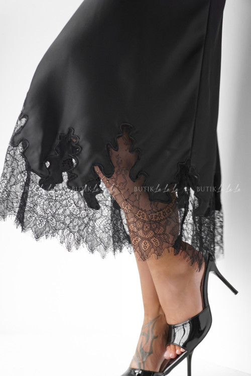 Spódnica satynowa z koronką czarna Lumie 6