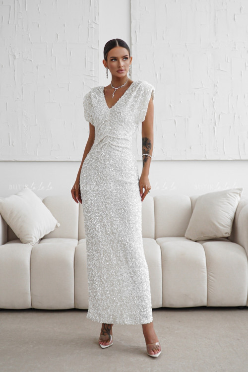 Sukienka maxi cekinowa ecru Mufia 5