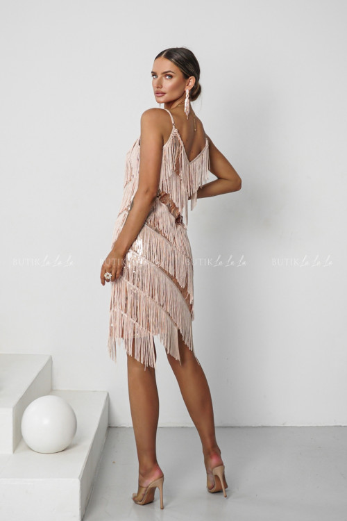 Sukienka cekinowa beżowo-złota Pierro 2