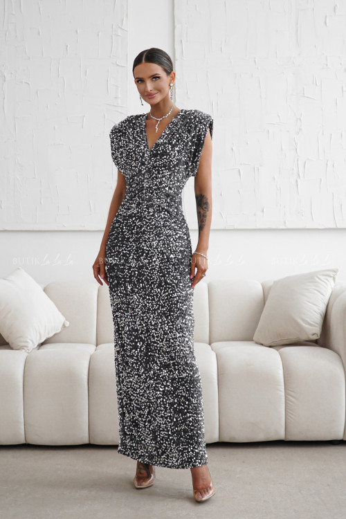 Sukienka maxi cekinowa szaro srebrna Mufia 2