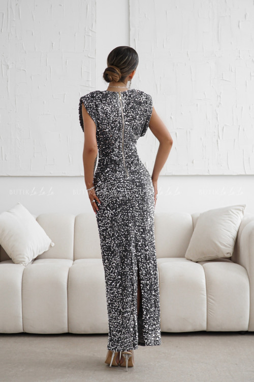 Sukienka maxi cekinowa szaro srebrna Mufia 6