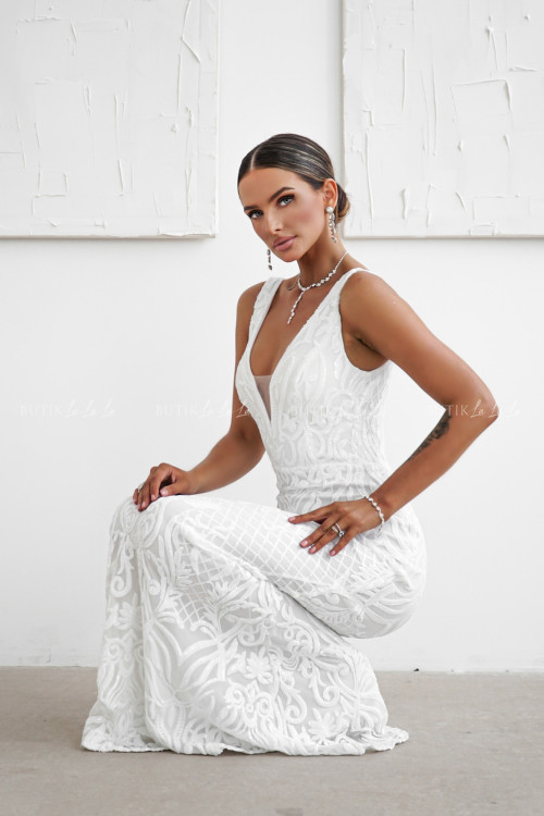 Sukienka maxi cekinowa biała Jullie