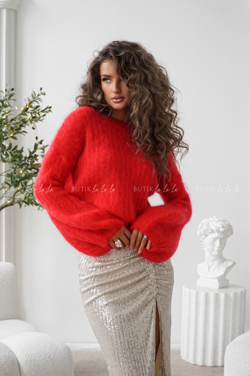 Sweter moherowy z rękawami typu baloon czerwony Cosy 4