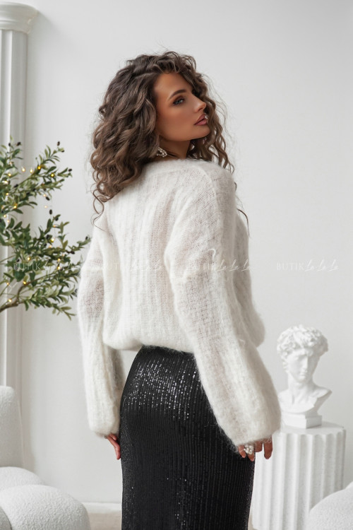 Sweter moherowy z rękawami typu baloon ecru Cosy 6