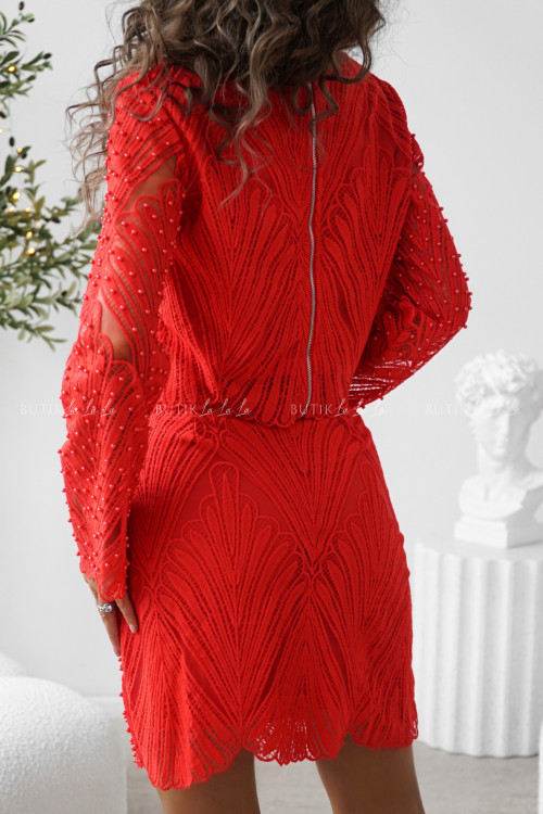 Komplet czerwony z koralikami Vesso 2