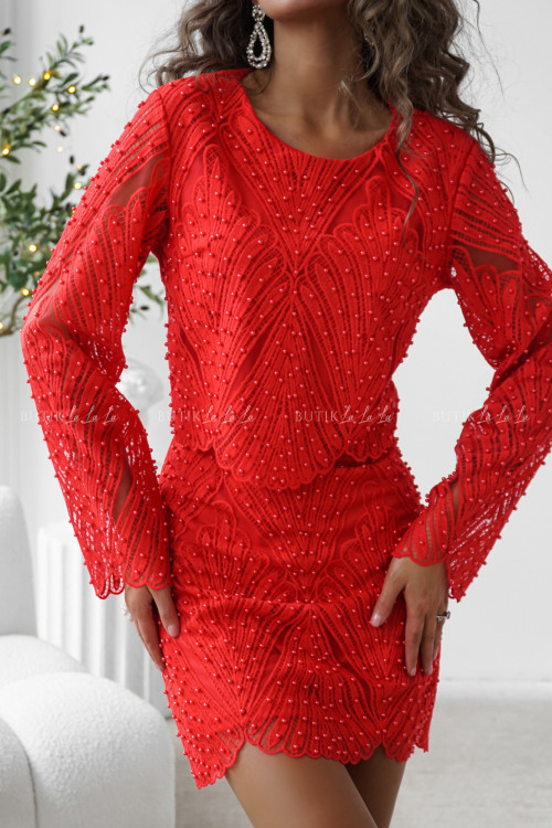 Komplet czerwony z koralikami Vesso 3