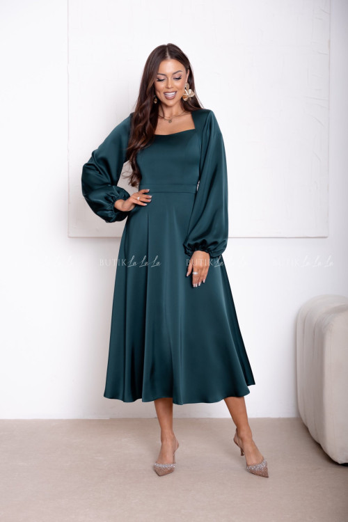 Sukienka satynowa ciemno zielona Camelia 1