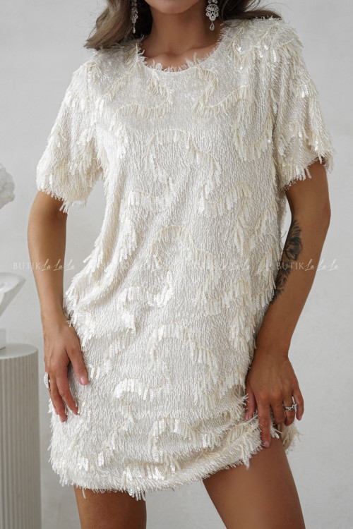 Sukienka cekinowa z niteczkami kremowa Enna