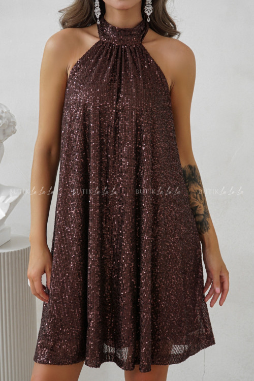 Sukienka mini cekinowa brazowa Mufasa