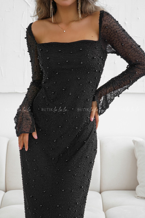 Sukienka maxi czarna z koralikami Britnie 1