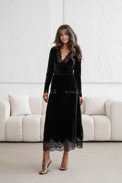 Spódnica welurowa z koronką czarna Simonea 1