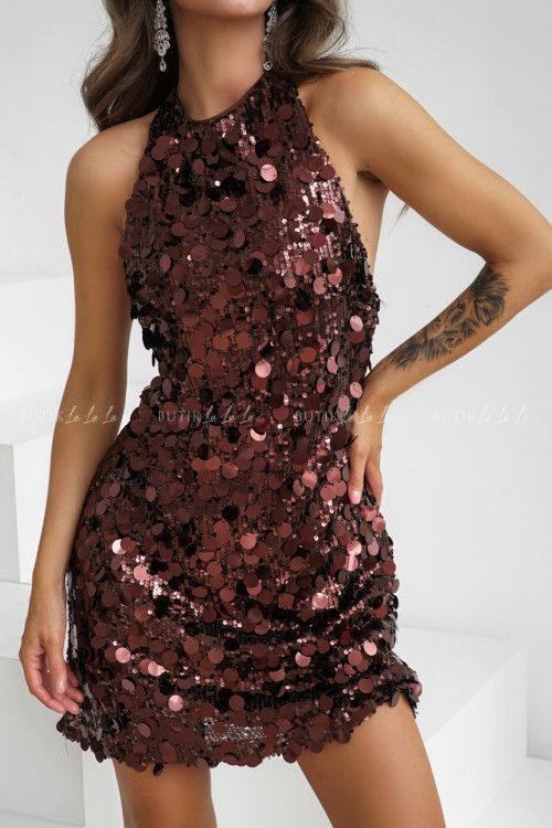 Sukienka mini cekinowa brązowa Halima