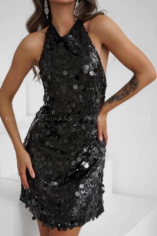 Sukienka mini cekinowa czarna Halima