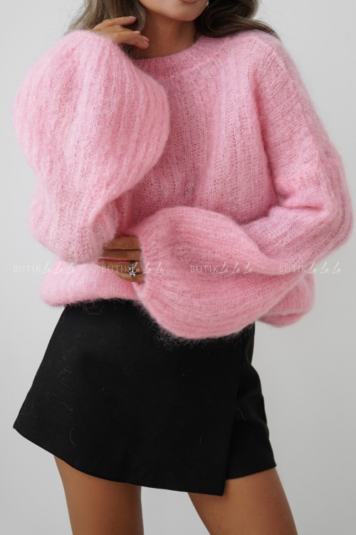 Sweter moherowy z rękawami typu baloon różowy Cosy