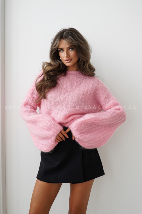 Sweter moherowy z rękawami typu baloon różowy Cosy 2