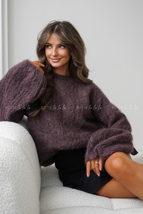 Sweter moherowy z rękawami typu baloon brązowy Cosy