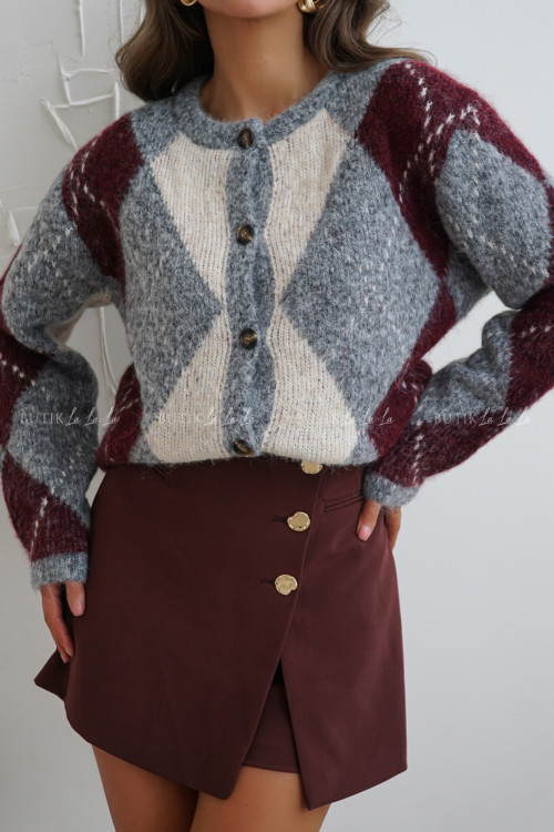 Sweter rozpinany w geometryczny wzór Girmie