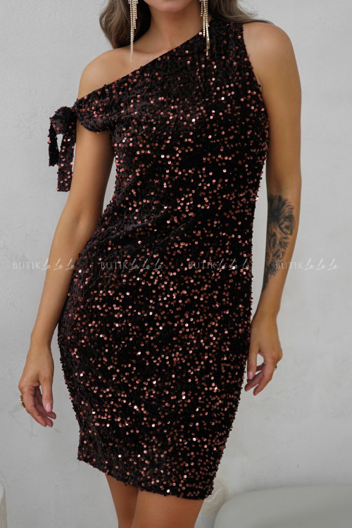 Sukienka cekinowa brązowa Rozalina