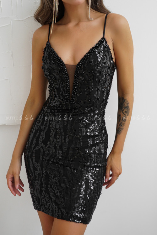 Sukienka mini cekinowa czarna Kristin