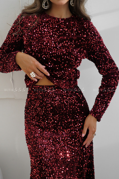 Bluzka cekinowa burgundowa Huntel