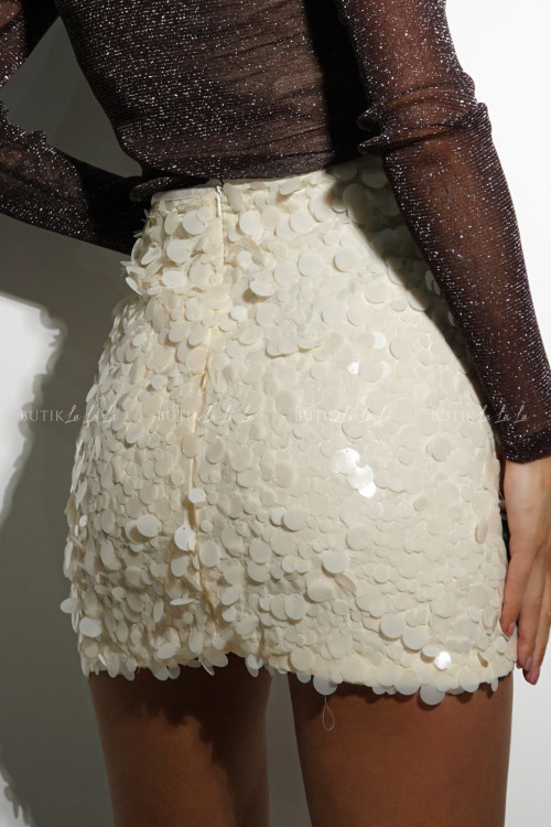 Spódnica mini cekinowa kremowa Karel 3