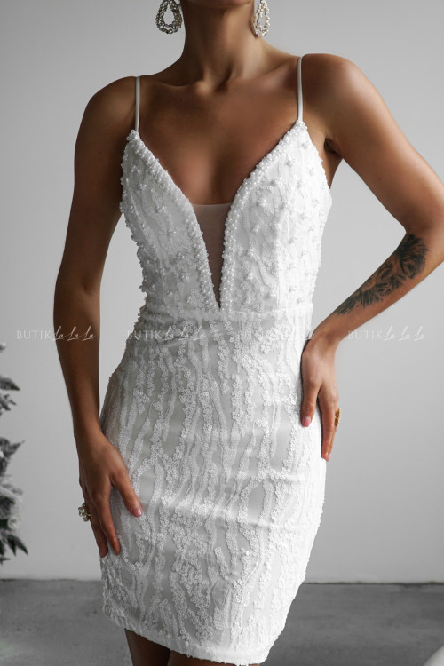 Sukienka mini cekinowa biała Kristin