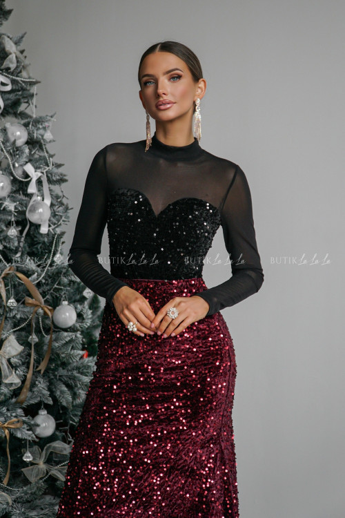 Bluzka cekinowa z siateczką czarna Benrico 2