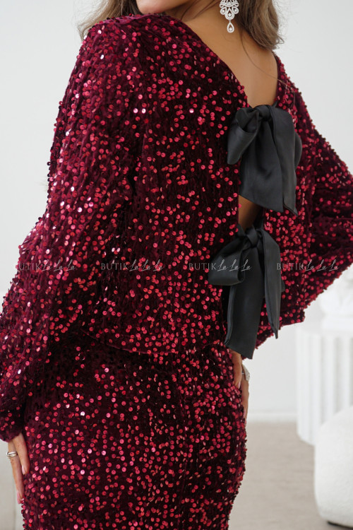 Bluzka cekinowa wiązana burgundowa Hurries 4
