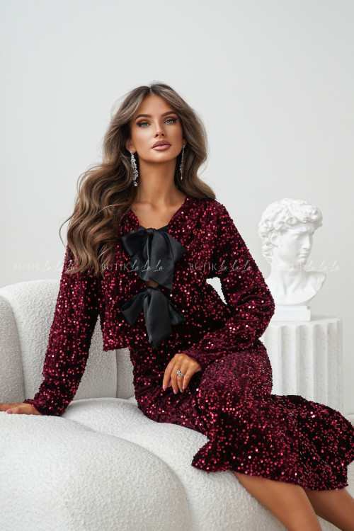 Bluzka cekinowa wiązana burgundowa Hurries 5
