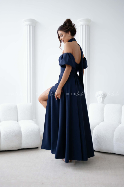 Sukienka maxi granatowa z szarfą i rękawkami Forest 4